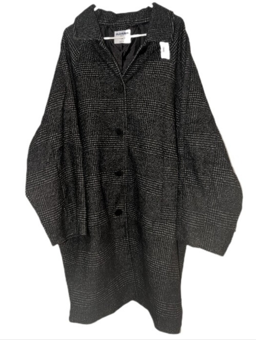 🆕 Old Navy Black & Gray Plaid Button-Front Pea Coat 3X